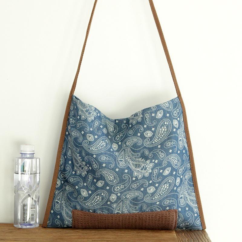 

1pcs Lightweight Cotton Linen Bag Retro Floral Single-Shoulder Crossbody Bag for Outdoor Travel and Casual Daily Use синий