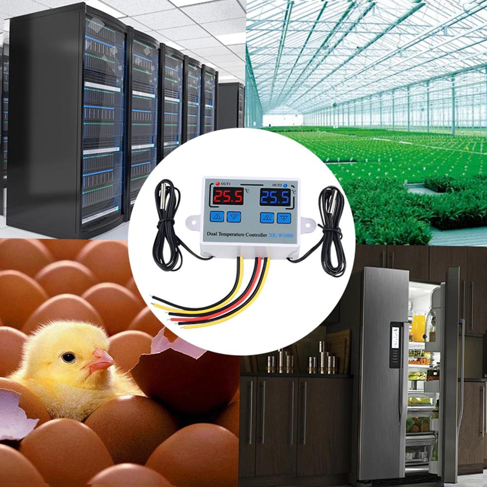 

Dual Digital Thermostat Temperature Controller Two Relay Output Thermoregulator for incubator Heating Cooling XK-W1088 AC110-220V