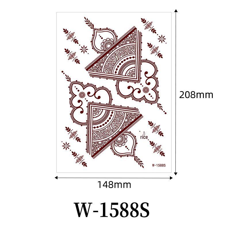 Tatuaggio pizzo a forma di croce marrone-rosso all'henné: Adesivo Floreale Impermeabile Mehndi per la Mano della Sposa.