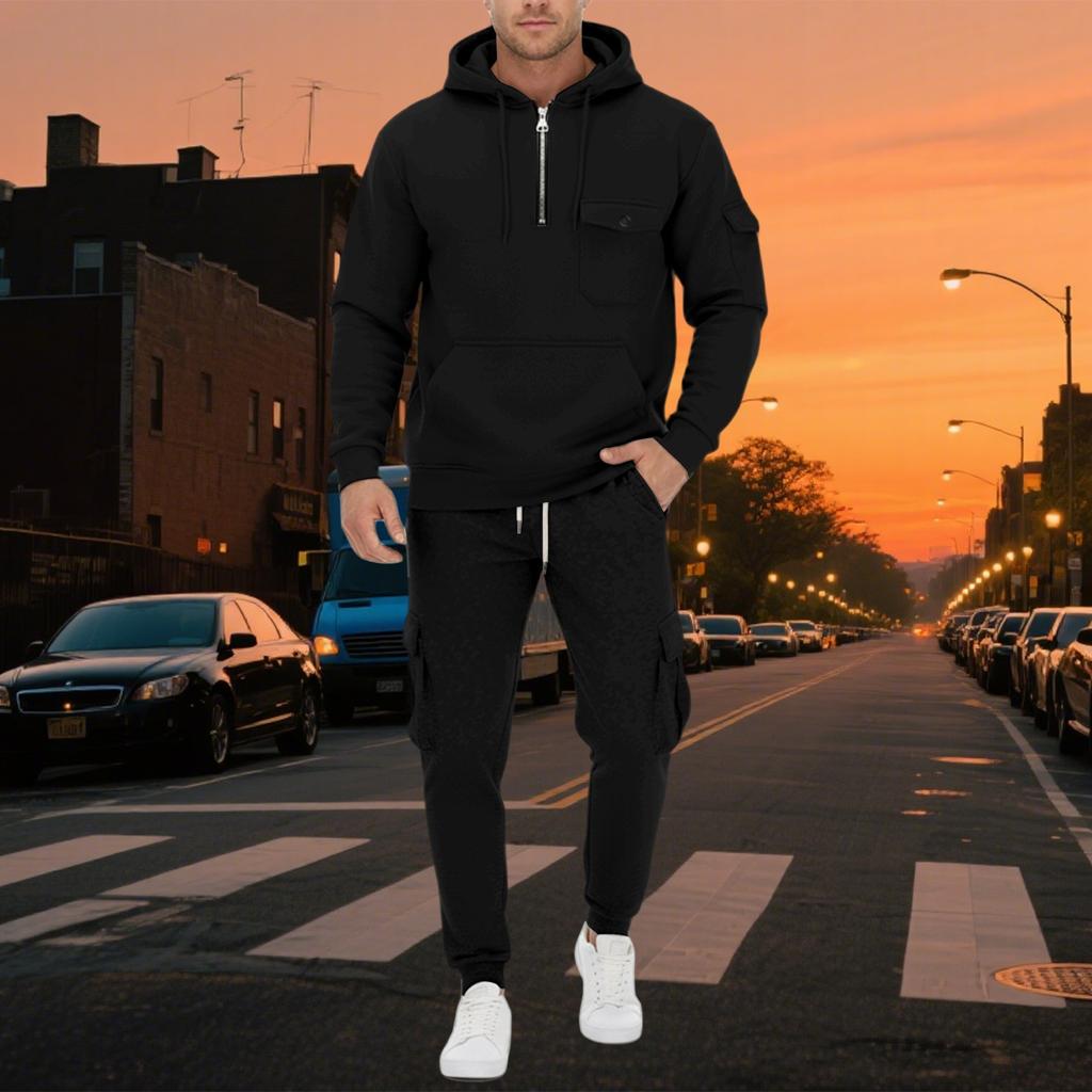 New Spring and Autumn Men's Sweatshirt Suit Hoodie Zipper Multi-pocket Pullover Sports Casual Sweatshirt Suit