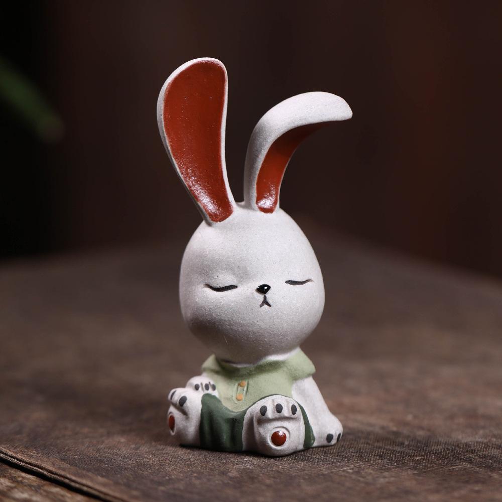 

Yixing Purple Clay Sleepy Rabbit Tea Pet Aesthetic Exquisite Miniatures Tea Figurine Play Toys Tea Statue Ornaments Accessories