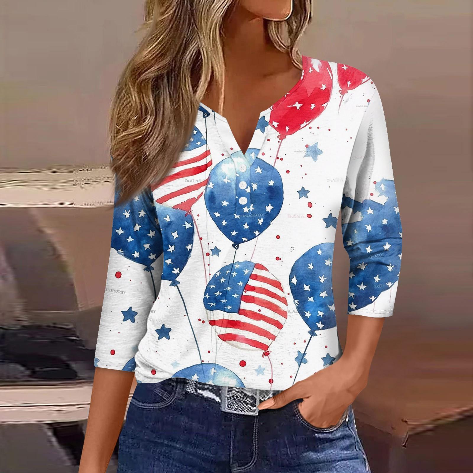 

Женская футболка с короткими рукавами и принтом «День независимости» M синий