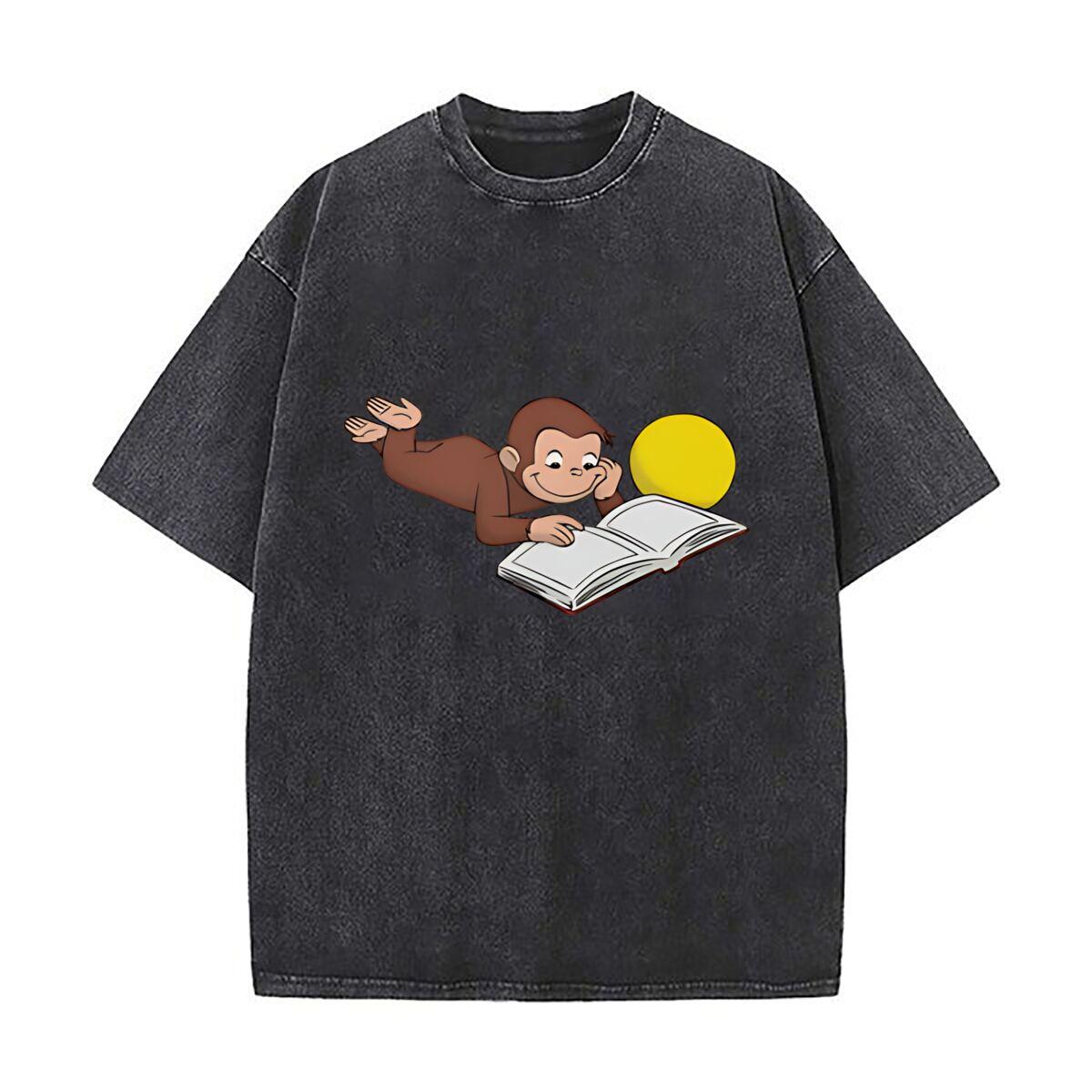 Curious George Fun  Inspired Curious George Reading Design Mens Summer Tshirt Cotton Vintage Washed TShirts S