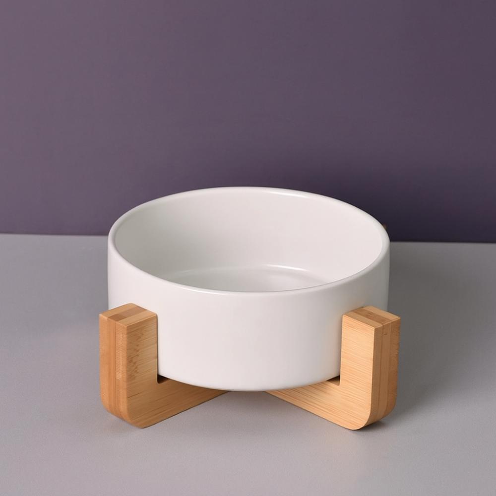 

Large Caliber Ceramic Cat Bowl Anti-Overturn Cervical Spine Cat Water Food Bowl No Spill with Wooden Rack High Footed Dog Bowl білий