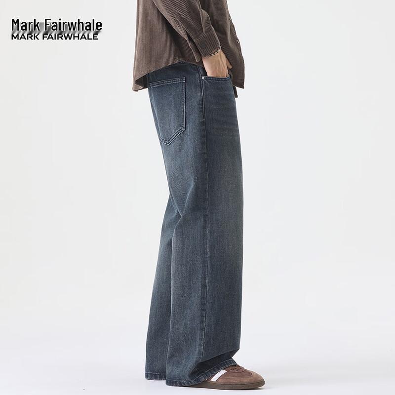 Mark Fairwhale Men's American Retro Loose Fit Dark Blue Flare Jeans