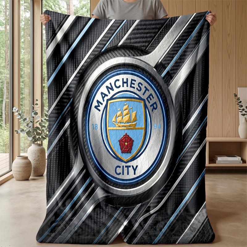 Couverture sur le thème de Manchester City Couverture douce en flanelle Couverture jetée pelucheuse Couverture douillette pour canapé et lit pour la décoration de la maison