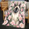 Multi-size Cat and Pink Roses Pattern Blanket Flannel Material Soft Warm for All Seasons Home Outdoor Camping Picnics RV
