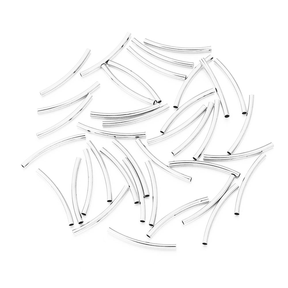 50pcs/lot Copper Curved Tube Gold Silver Smooth Tube Beads Jewelry Connectors For DIY Charm Bracelet Necklace Making Accessories