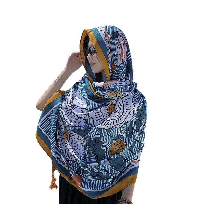 Summer retro outdoor silk scarf ethnic style shawl scarf women's desert travel dual-purpose spring and autumn versatile fashion scarf