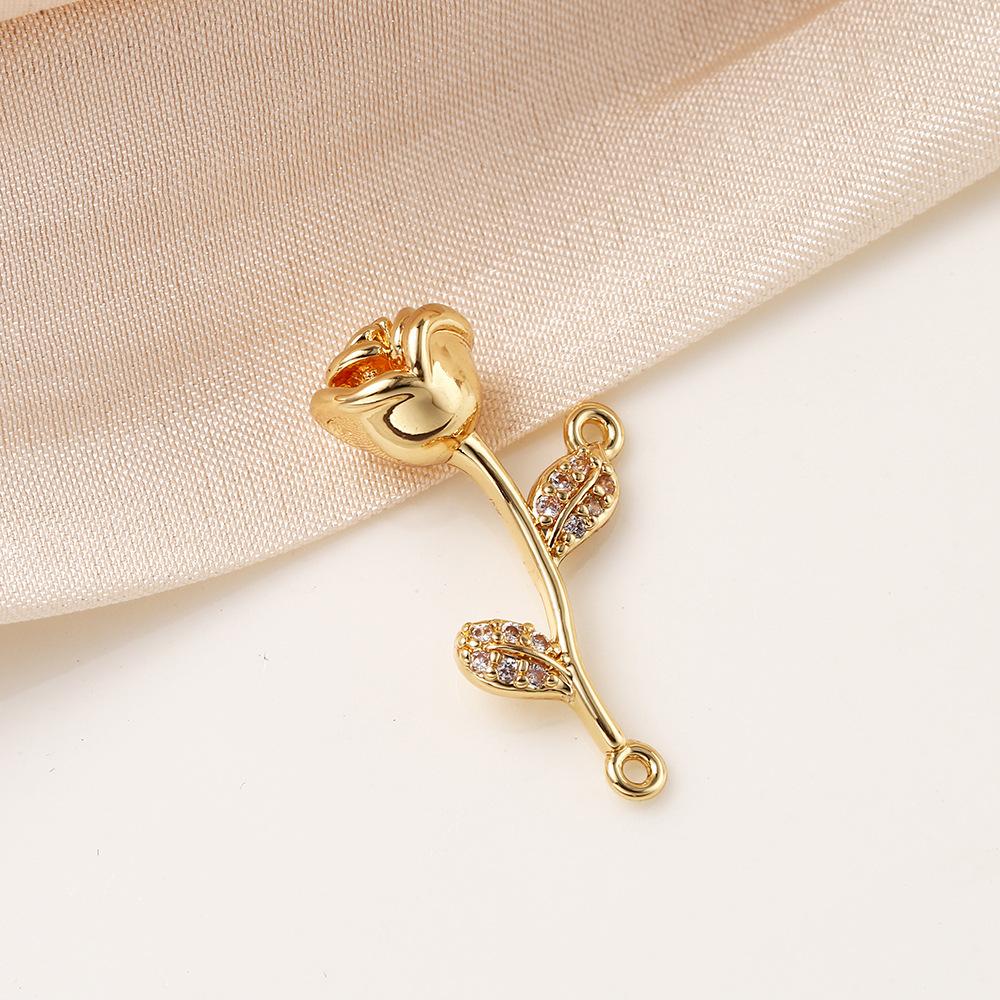 Gold three-dimensional diamond-set rose accessories DIY stud earrings necklace zircon pendant, handmade bracelet pendant material