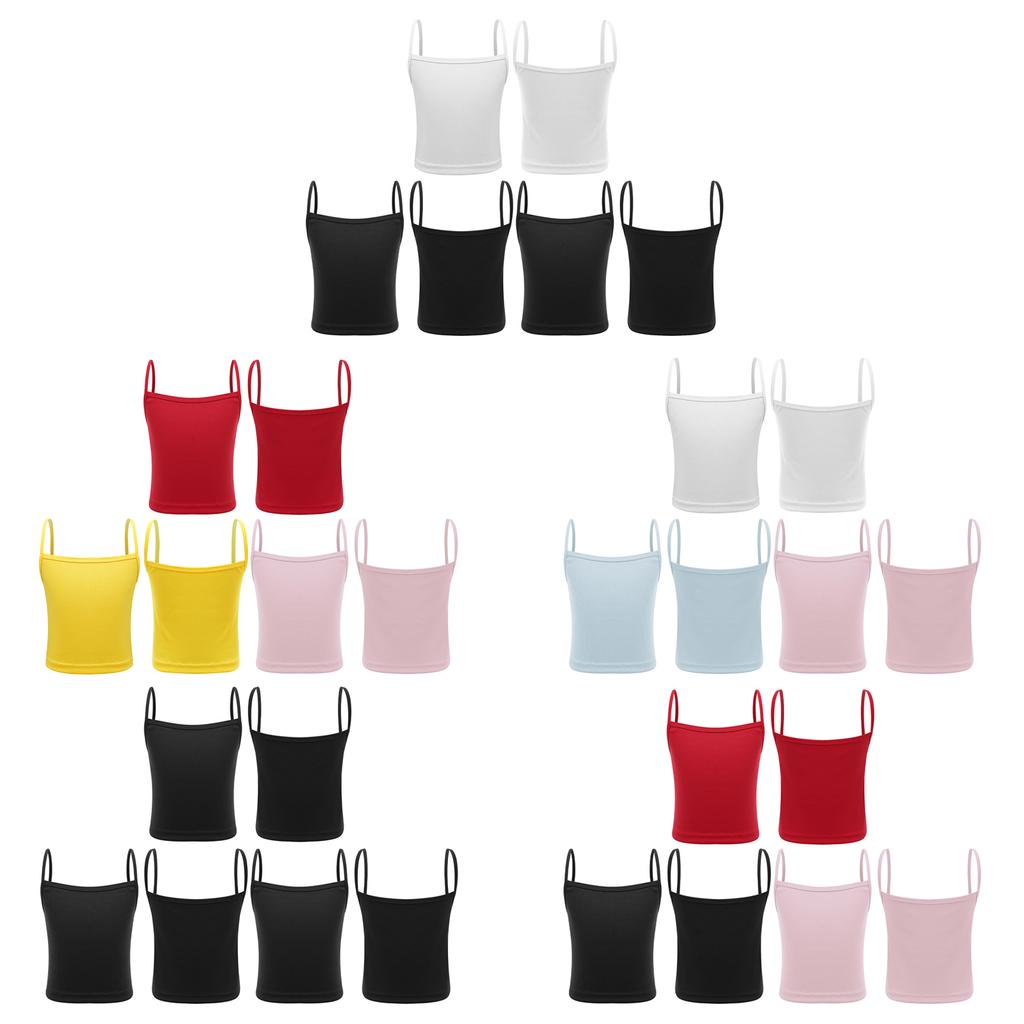 Set da 3 pezzi per bambine: canottiera a costine, top corto senza maniche con spalline sottili, tinta unita, per sport e allenamento di danza
