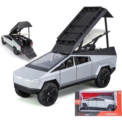 1/32 Tesla Pickup Trailer RV Model Kit, κράμα οχημάτων εκτός δρόμου, Μεταλλικό παιχνίδι Diecast μοντέλου αυτοκινήτου, Sound Light Simulation Model Truck, με RV