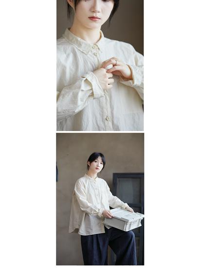 Autumn Retro Women's Heavyweight Rice Cake Cotton Blouse