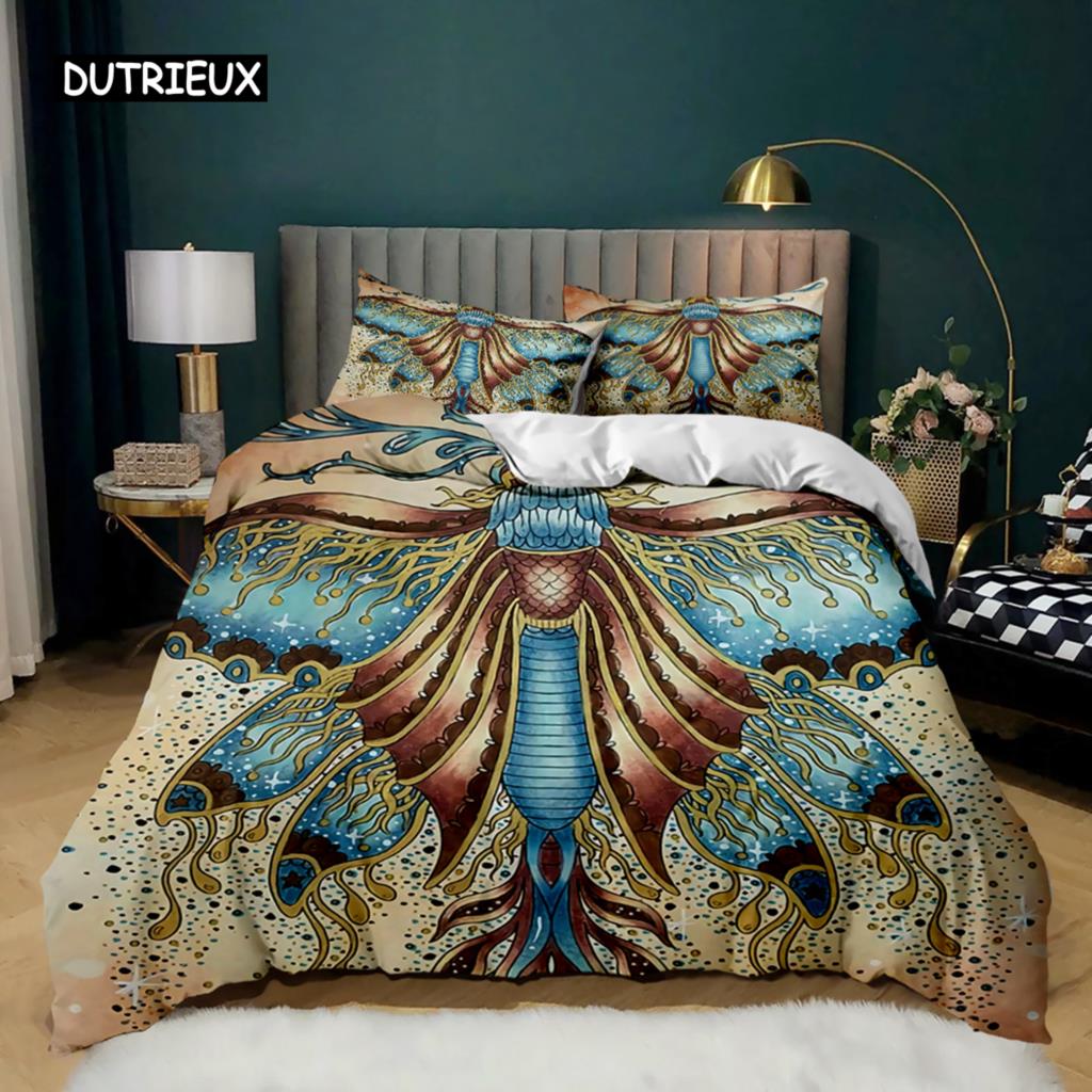 Insekten Bettbezug Set Vintage Alter Hintergrund mit Libelle Bettwäsche Set Kissenbezug Doppel Queen King Size Polyester Steppdeckenbezug