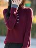 Women's Spring Color Block Knitted Sweater - Plus Size, Layered High-Neck, Half-Open Design