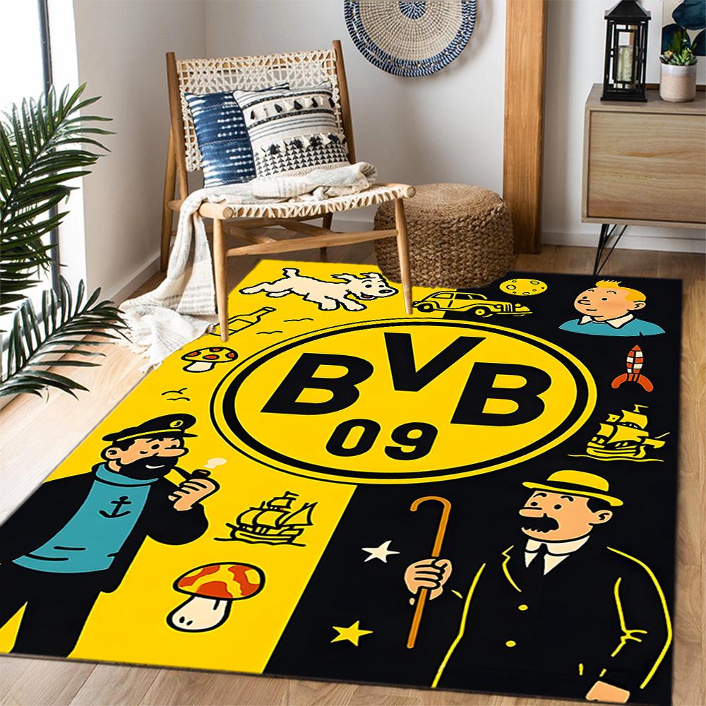 Χαλάκια Αντιολισθητικά με Θέμα Splatter Art - Λογότυπο Bvb 09 - Διακόσμηση Σπιτιού από Πολυεστέρα, Κατάλληλα για Υπνοδωμάτια, Σαλόνια, Εισόδους, Στούντιο και Διακοσμήσεις