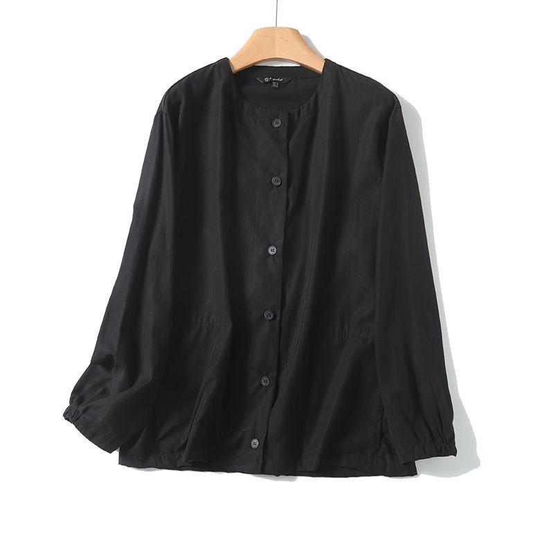 

MD Women s New Chinese Style Temperament Elegant Simple Black Tops round Neck Long Sleeves Shirt 05160960800 Black L