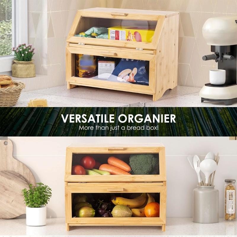 Boîte à pain en bambou à double compartiment et organisateurs de collations Portables pour le stockage de boulangerie et l'utilisation de fournitures de cuisine