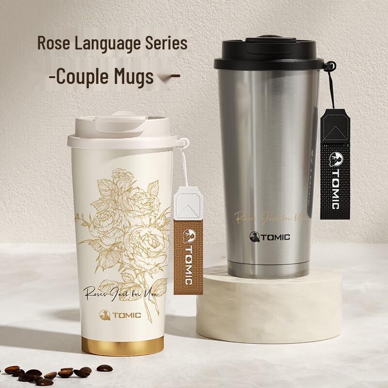 Temake Hand-painted Rose Insulated Coffee Mug with Straw