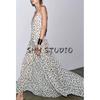 Summer New Women clothes Western Style A- line Hem V-neck Thin Sling Polka Dot Long Dress 5039226