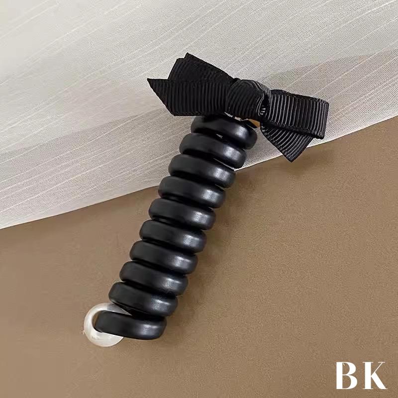 Bowknot Braided Telephone Wire Hair Bands,Spiral Hair Ties Phone Cord With Pearl,Waterproof High Elastic Rubber Hair Band