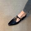 Sheepskin Version~ Versatile Leather One-word Buckle Hollow Single Shoes Women's Retro Camellia Thick Heel Commuting Mary Jane Shoes
