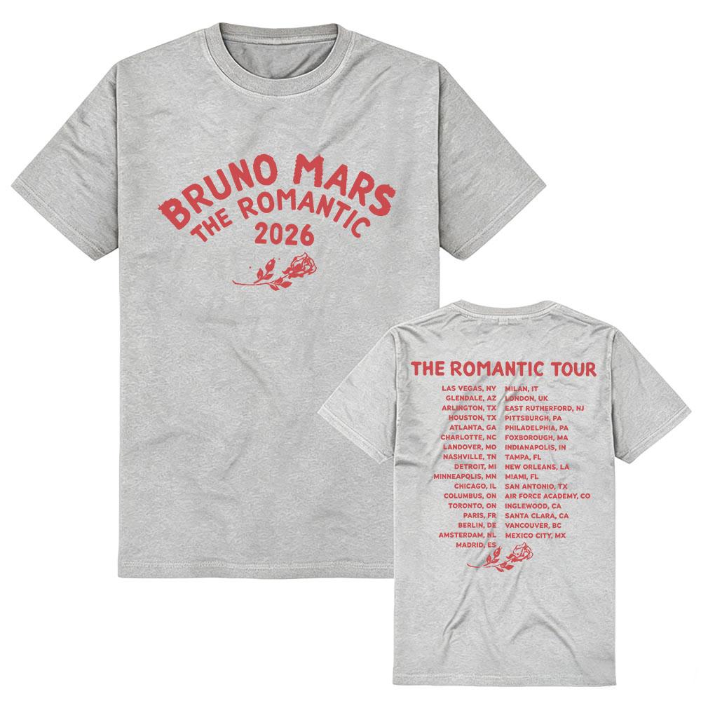BRUNO MARS The Romantic Tour Tees Short Sleeve Cotton Tees Summer Female Tshirts Unisex Streetwear Casual Graphic Print T Shirt