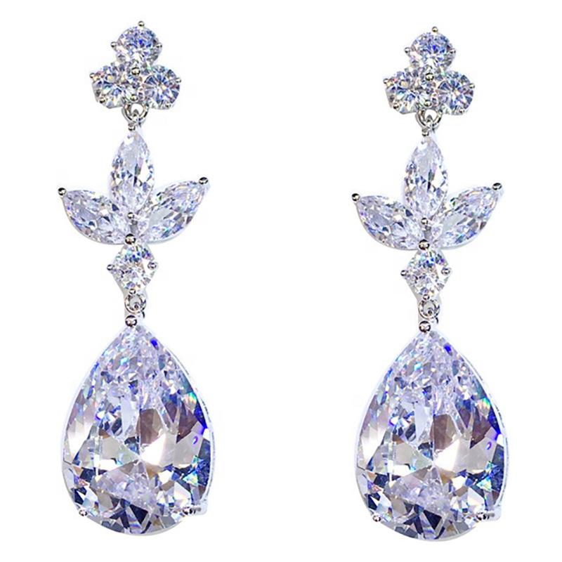 Exquisite Women'S Water Drop Large Zircon Earrings, Versatile Silver Plated Earrings