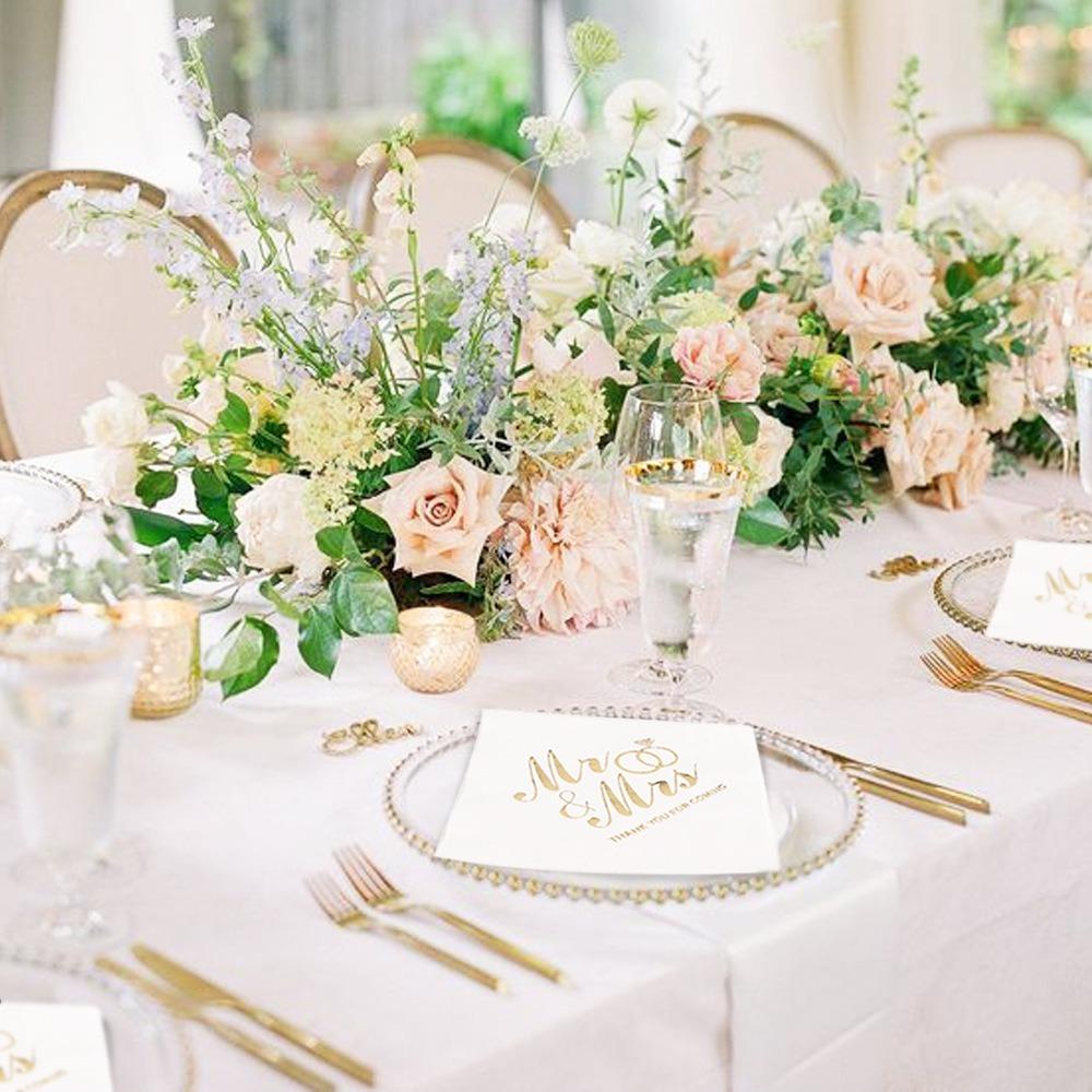 100pcs Soft Cocktail Napkins Bronzing Printed Disposable Napkins Mr Mrs Wedding Napkins Home Party