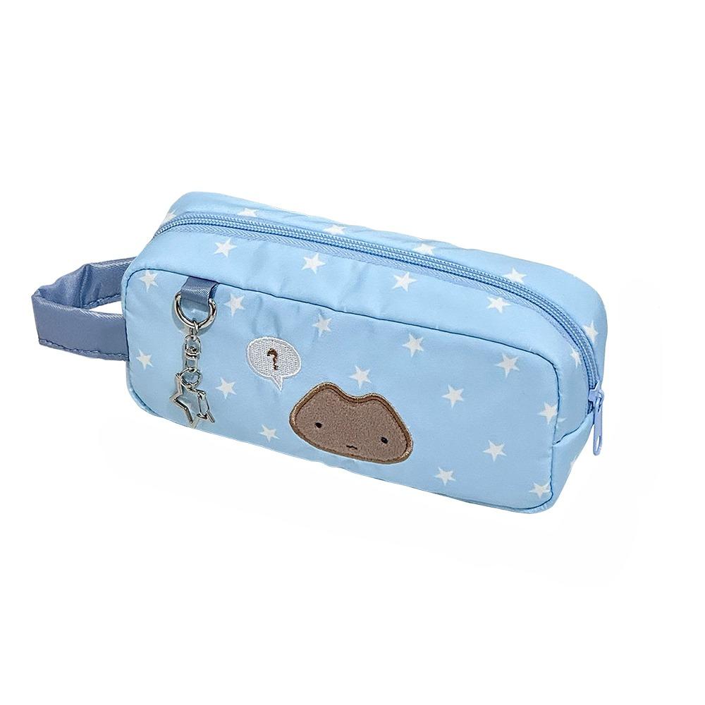 Multifunctional Blue Pen Bag Star Cat Pattern Large Capacity Pencil Case Portable Handheld Stationery Organizer Gift