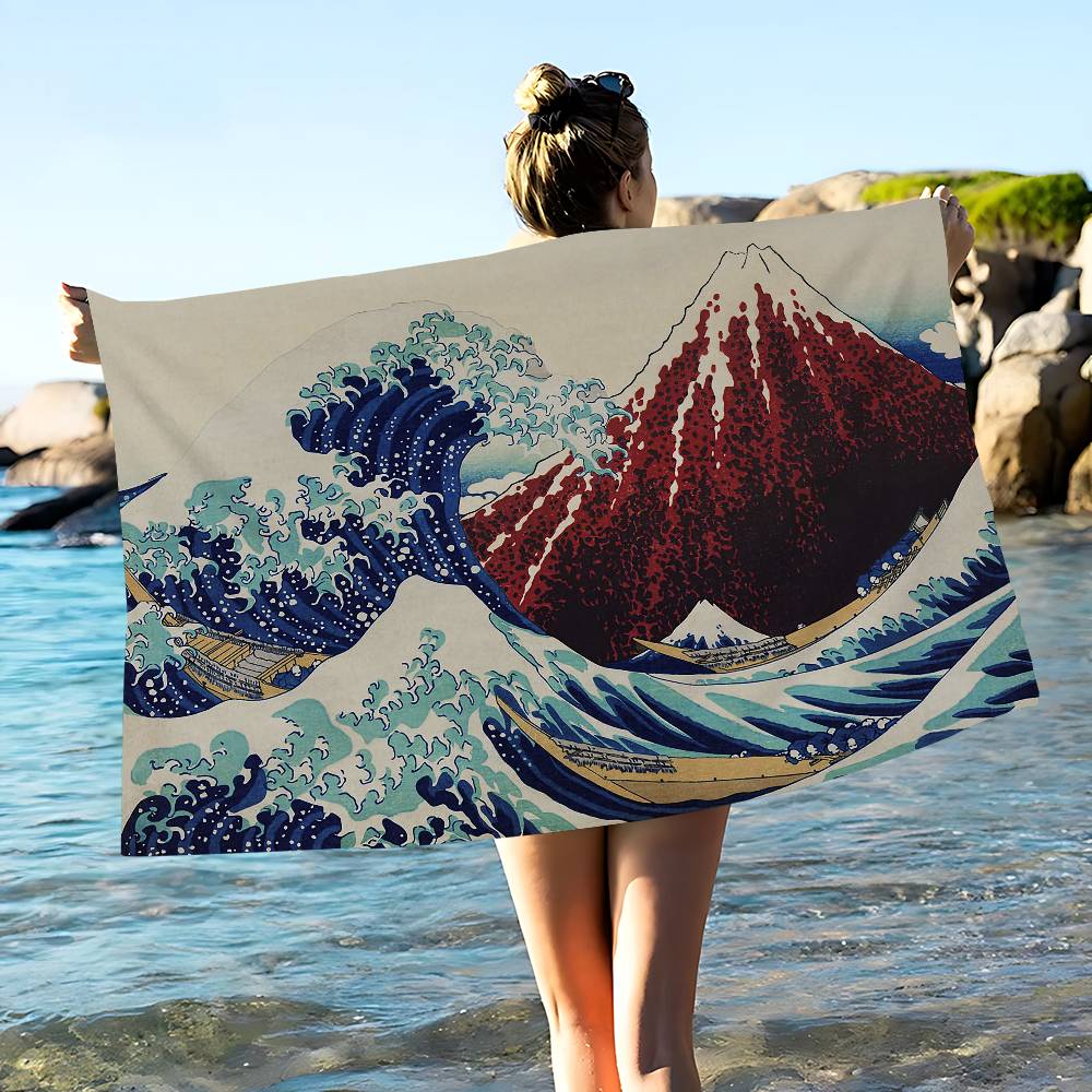 The Great Wave Off Kanagawa Microfiber Beach Towel Absorbent Quick Dry Soft Yoga Swimming Resort Mountain Climbing Towel
