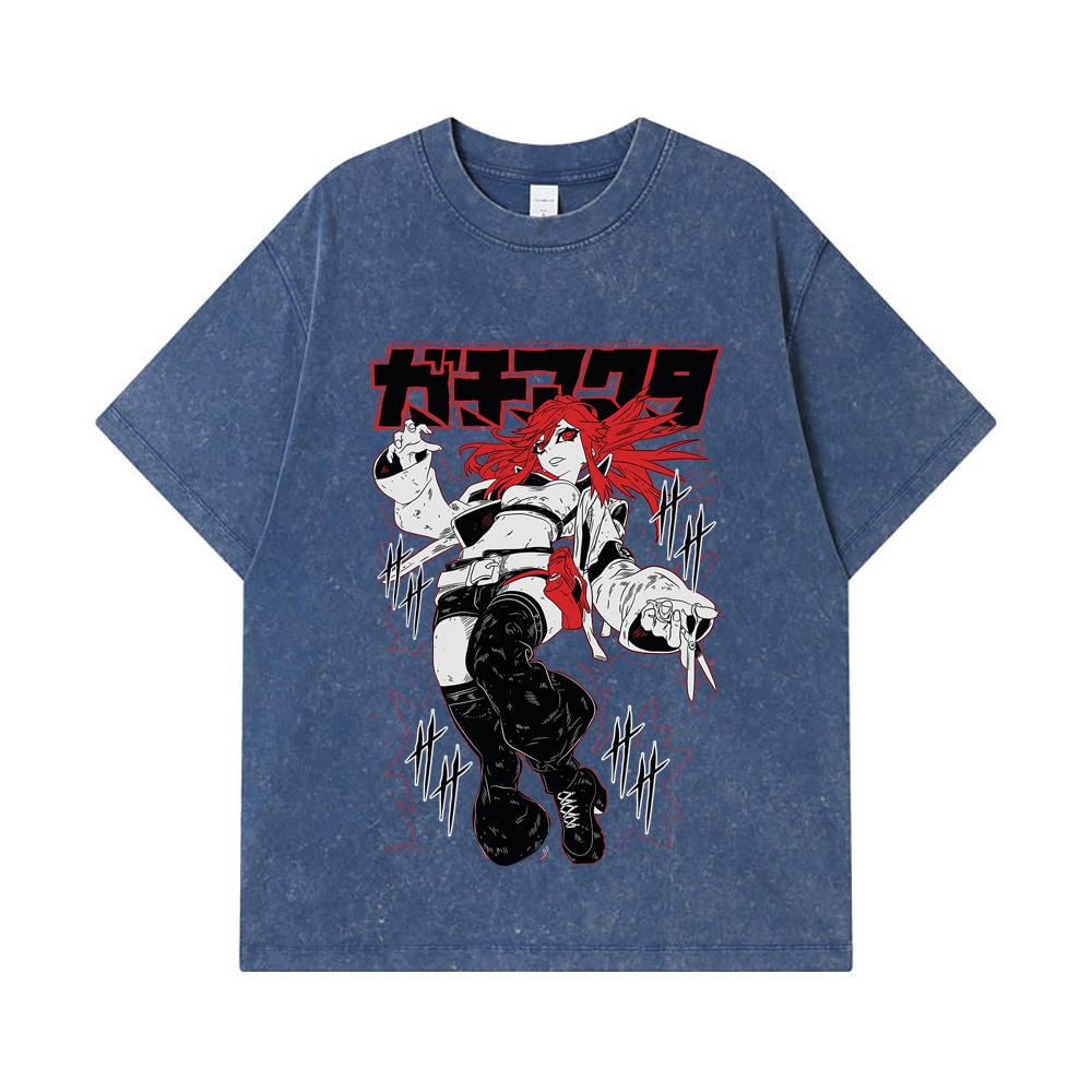 275 GSM Washed T-shirts 100% Cotton Gachiakuta V6 Riyo White Print Unisex Heavy Cotton T Shirt