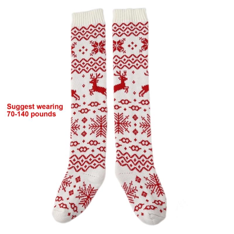 Women Christmas Reindeer Snowflake Knitted Thigh High Stockings Acrylic Fabric Over Knee Long Boot Socks Leg Warmers