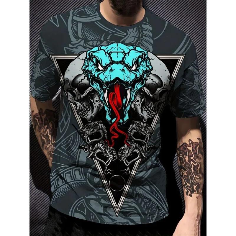 T-shirt da uomo alla moda con scollo rotondo, manica corta, stampa animale 3D a colori, manica corta con scollo rotondo