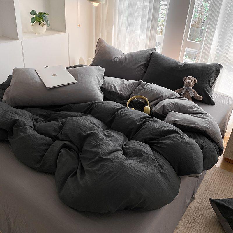 G5Z Cotton Bedding Set - Simple Solid Color, 3 or 4-Piece Options for Double or Single Bed
