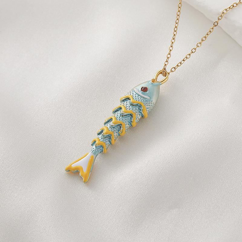 

Exquisite Multicolored Koi Big Goldfish Pendant Handmade Drip Glaze Stainless Steel Necklace for Women Men Lucky Zircon Gifts светло-синий