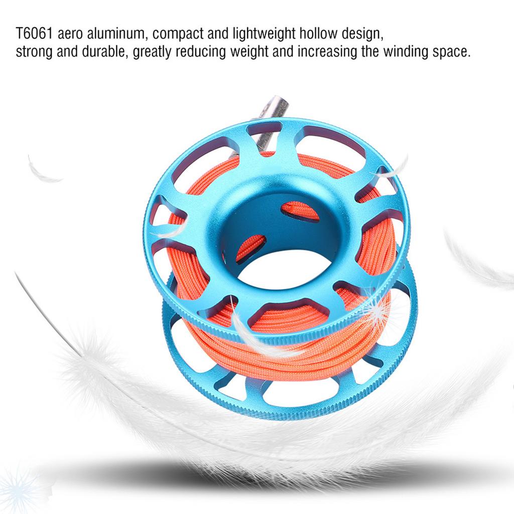 KEEP DIVING Luftfahrt-Aluminium Fingerrolle Clip Tauchen Tech Spule 15m Leine(blau)