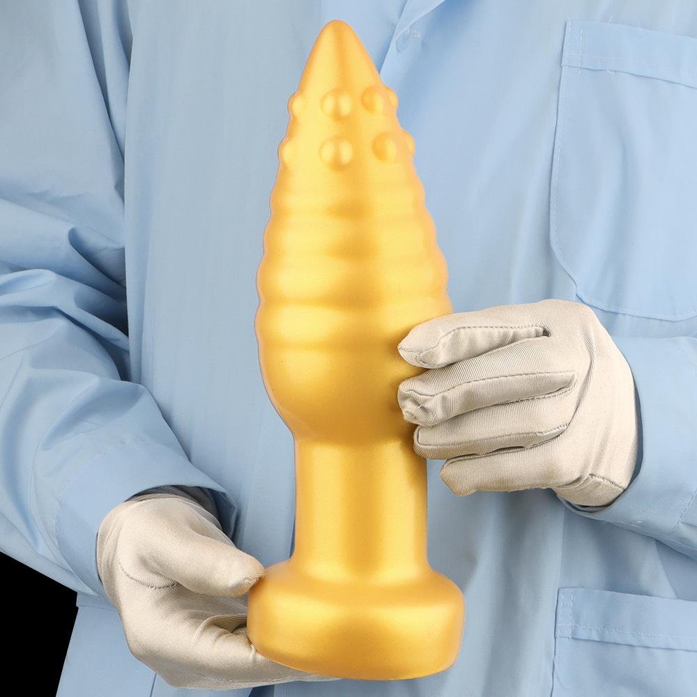 Extra Large Soft Gold Silicone Tapered Anal Plug with Suction Cup Fisting Trainer Dildo Expander Toy Big Penis