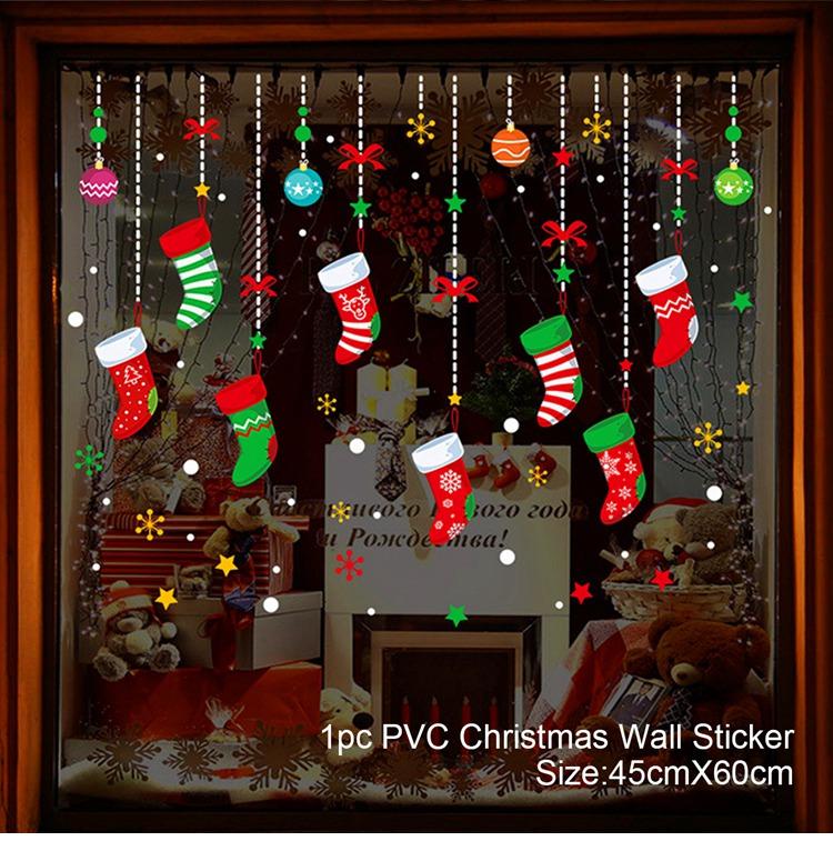 Christmas Window Sticker Merry Christmas Decorations For Home 2024 Cristmas Ornament Xmas Navidad Natal Gifts New Year 2025