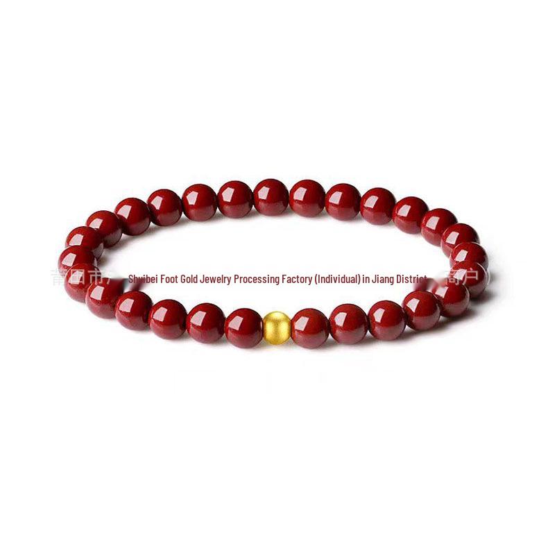 Gold Cinnabar Pixiu Bracelet with Lucky Beads and Curved Tube for Women – 999 Pure Gold DIY Gift Pure Gold Bracelet