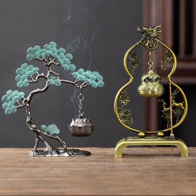 Chinese Style Vertical Incense Burner Zinc Alloy Pine Gourd Incense Holder Vintage Good Symbolism Indoor Aromatherapy Gifts