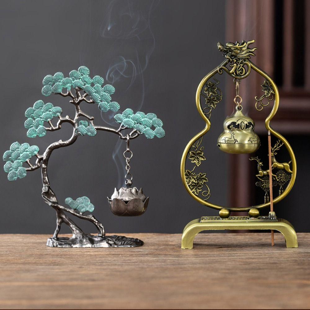 Chinese Style Vertical Incense Burner Pine Gourd Good Symbolism Indoor Aromatherapy Vintage Zinc Alloy Incense Holder Gifts