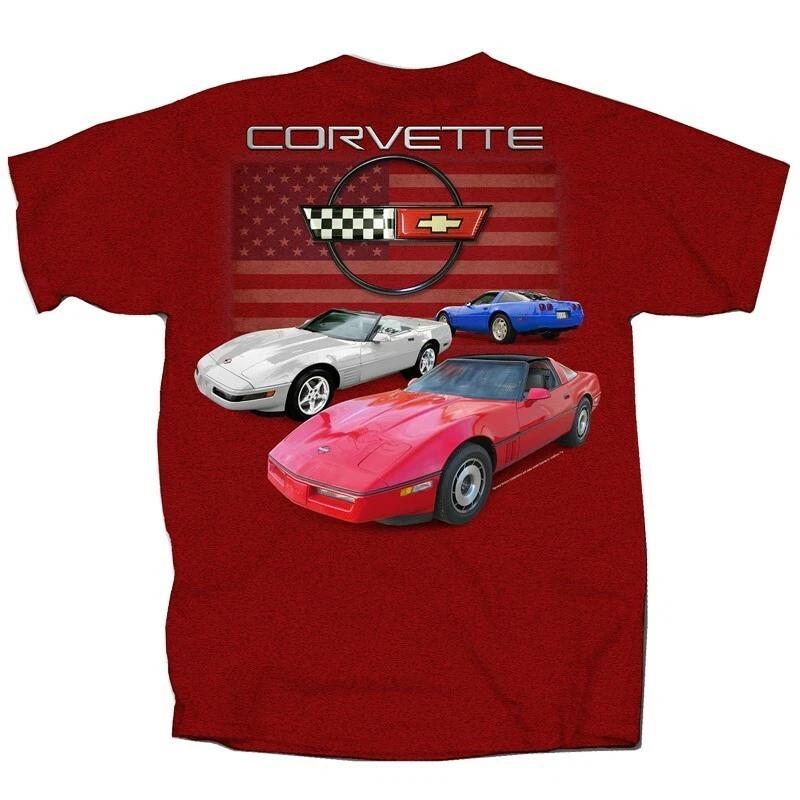 Corvette C4 Red White & Blue Flag Tee AMERICAN MUSCLE CARS T shirt S