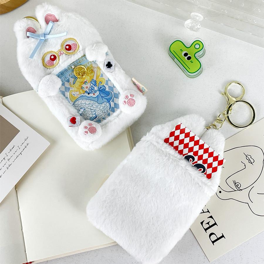 Soft Cuddly And Rabbit Plush Card Sleeve With Bow For Trendy Animal Lovers Fashionistas And