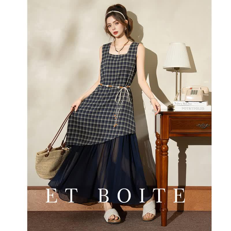 ET BOITE French Plaid Sleeveless Dress F