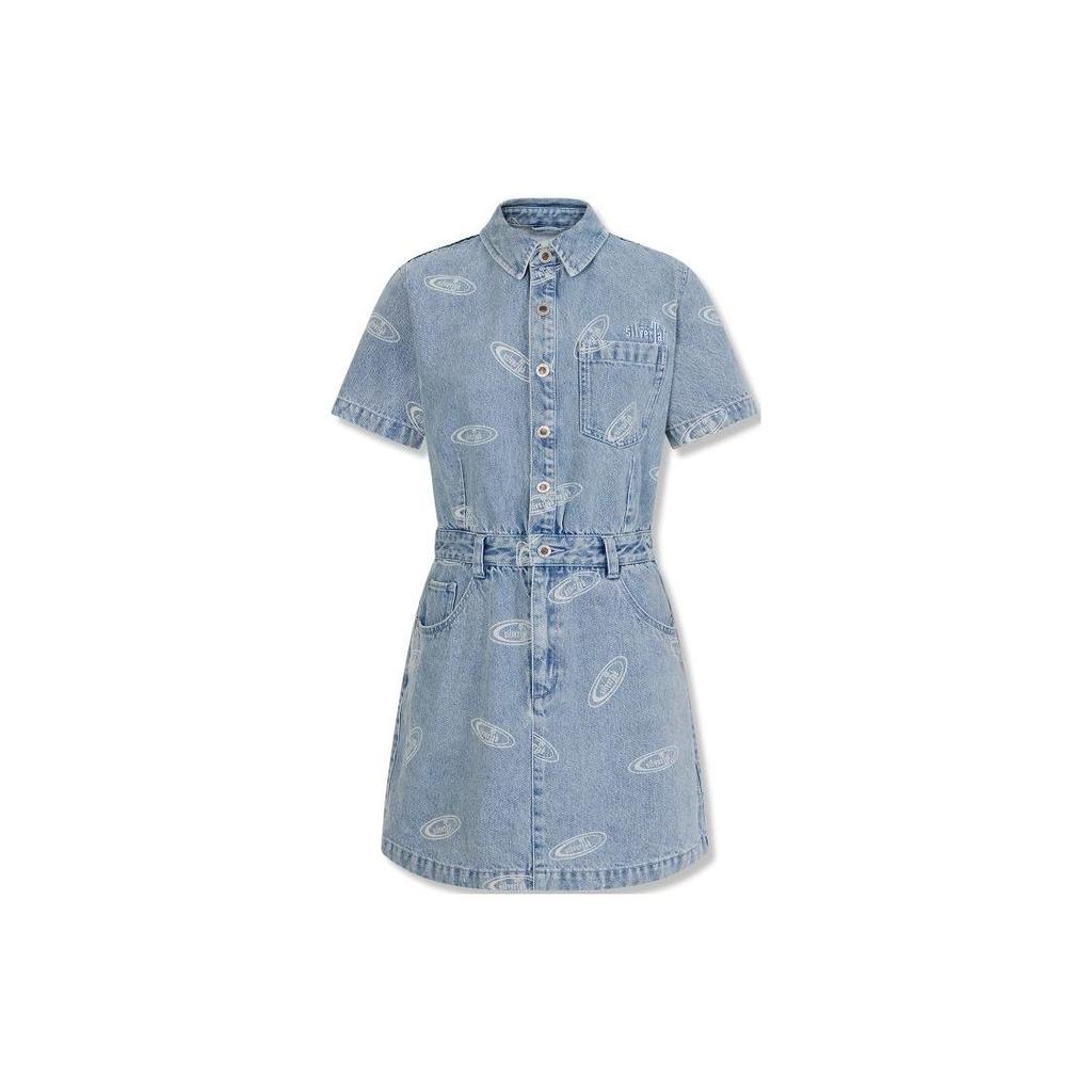 Levis Silver Label Full Print Floral Collar Denim Slim Fit Mid-Length Dress Women Dresses Blue A67890001