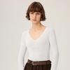 18-Gauge One-Piece Fine-Spun Chicken Heart Collar 100% Wool Women's Long-Sleeve V-Neck Slim-Fit Base Layer Shirt