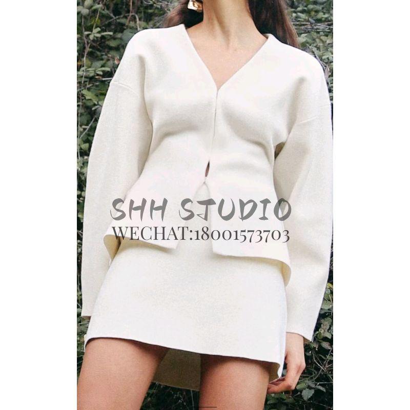 Spring New Commute Style V Neck Loose Sleeves Knitting Outwear 5536160 Texture Mini Skirt 5536161
