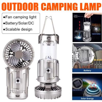 Tragbare Campinglaternen Elektrisch Outdoor LED Solarenergie Hängendes Zelt Wiederaufladbare Notlampe mit Ventilator Golden/Silbern