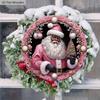Pink Christmas Wooden Sign with Black Santa Claus Pattern - Navidad Round Sign for Yard Door Wall Hanging Decor - Ideal Christmas Decoration